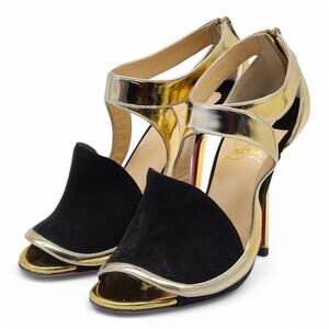 Christian Louboutin Rotonda Heeled Sandals 100 - Leather - Gold 34 4US $890